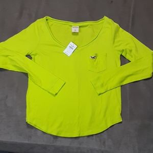 Hollister T Shirt Women's Size Extra Small xs Go Green Stretch Shirt Blouse New